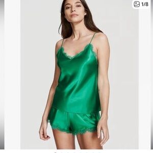 Victoria's Secret Green Silky Lace Pajama Set